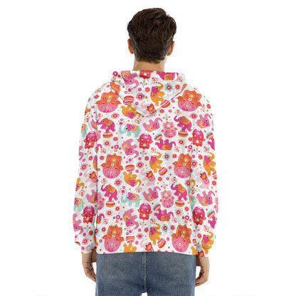Girly Elephant And Hamsa Pattern Print Men's Velvet Pullover Hoodie