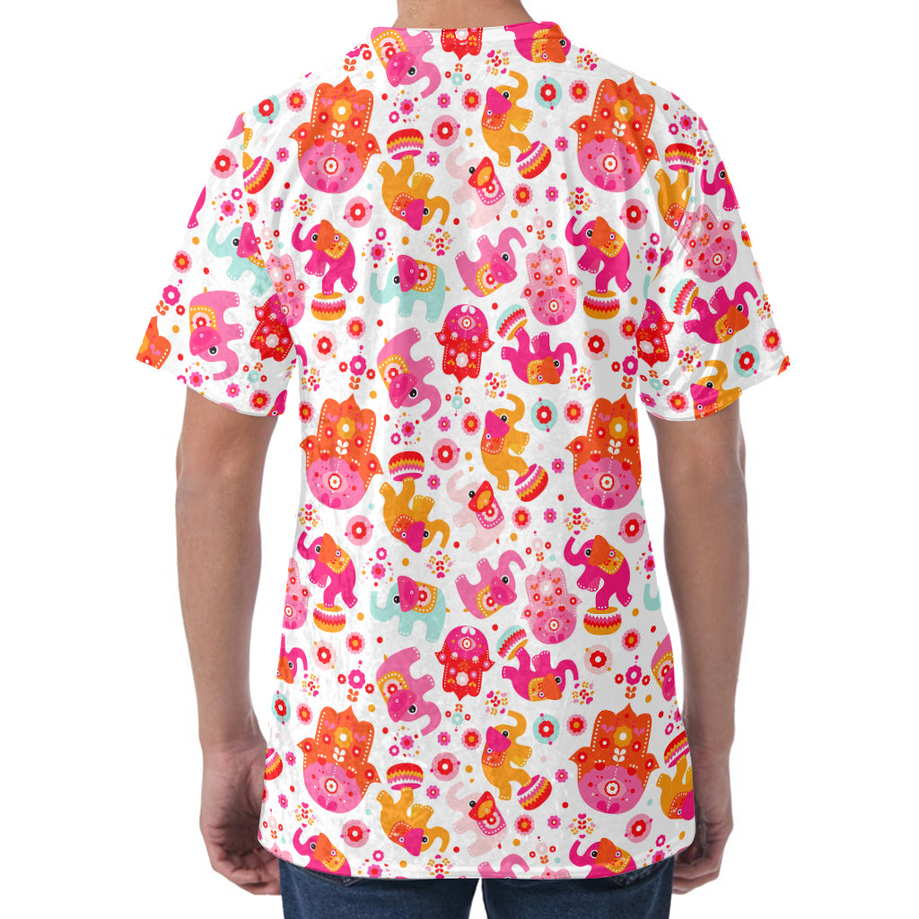 Girly Elephant And Hamsa Pattern Print Men's Velvet T-Shirt
