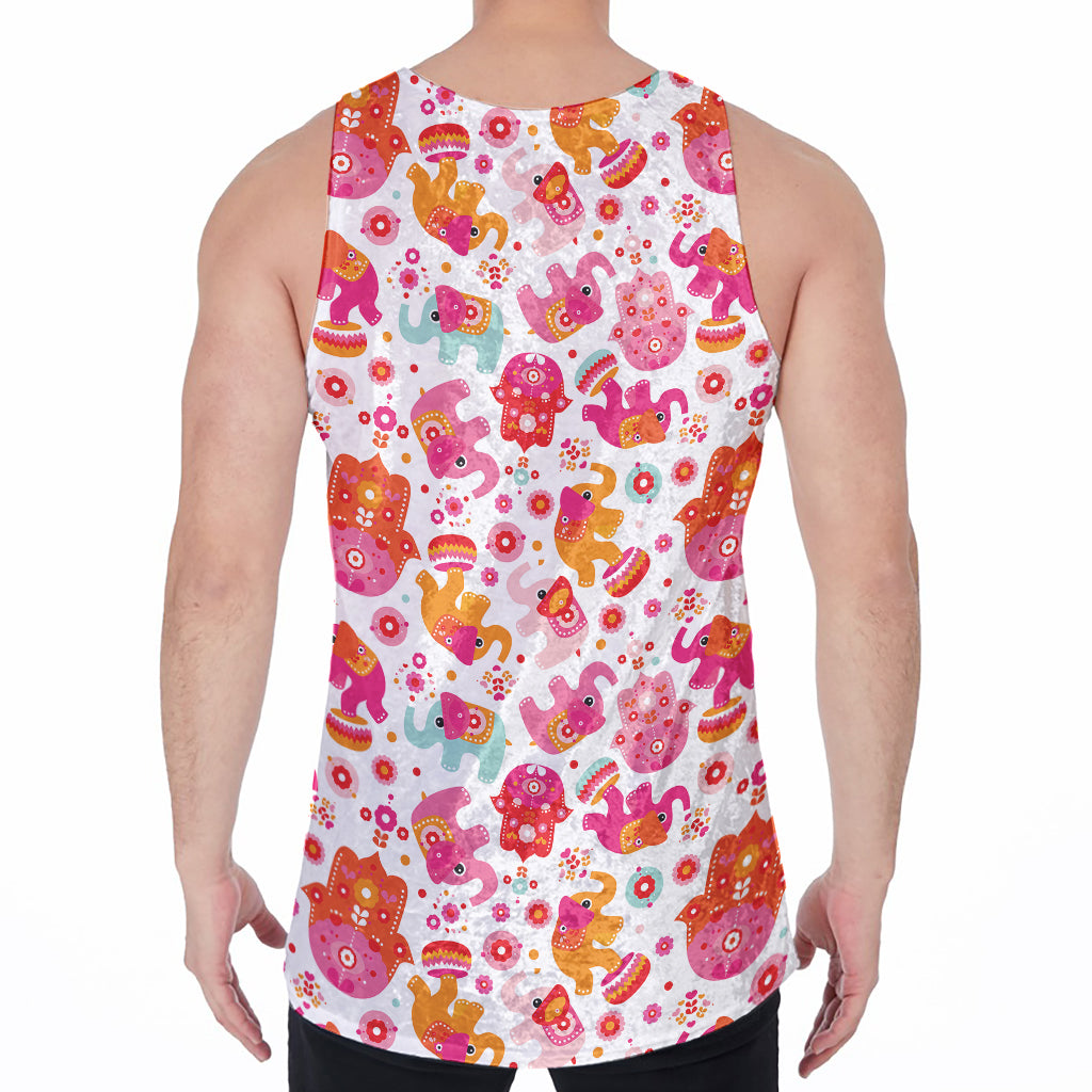 Girly Elephant And Hamsa Pattern Print Men's Velvet Tank Top