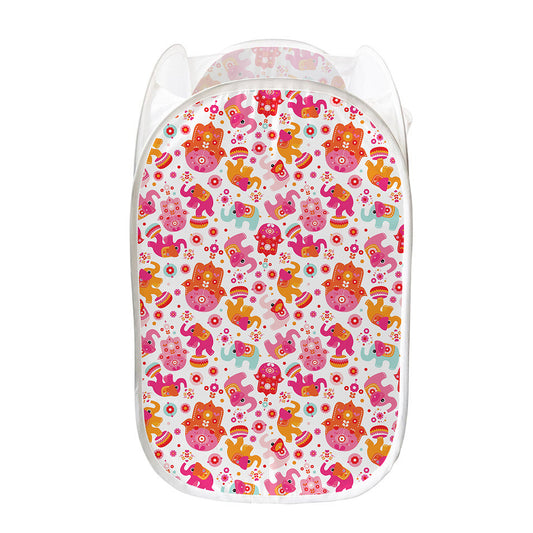 Girly Elephant And Hamsa Pattern Print Mesh Laundry Hamper