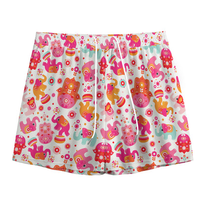 Girly Elephant And Hamsa Pattern Print Mesh Shorts
