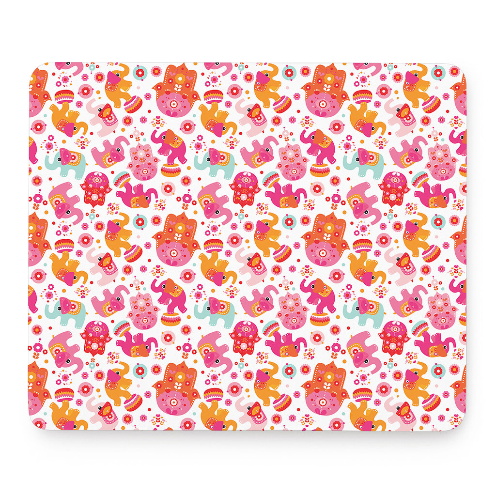 Girly Elephant And Hamsa Pattern Print Mouse Pad