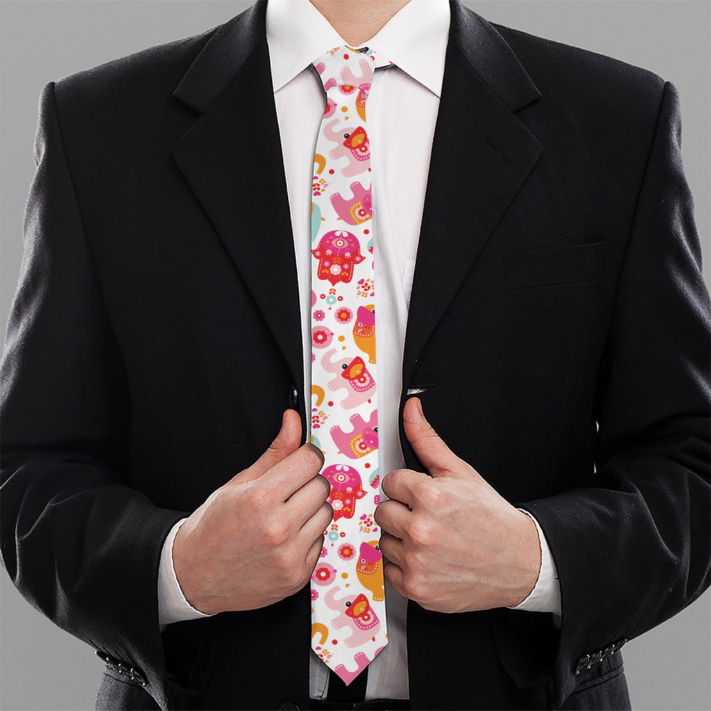 Girly Elephant And Hamsa Pattern Print Necktie