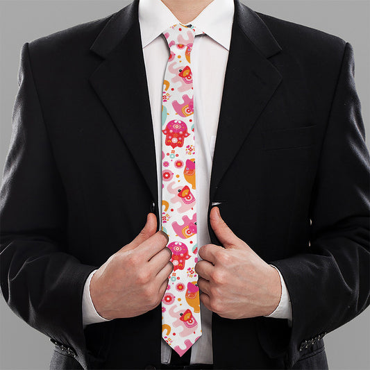 Girly Elephant And Hamsa Pattern Print Necktie
