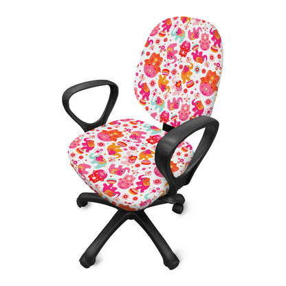 Girly Elephant And Hamsa Pattern Print Office Chair Cover