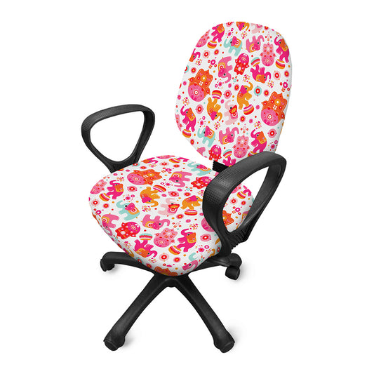 Girly Elephant And Hamsa Pattern Print Office Chair Cover