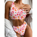 Girly Elephant And Hamsa Pattern Print One Shoulder Bikini Set