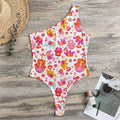 Girly Elephant And Hamsa Pattern Print One Shoulder Bodysuit