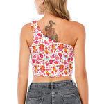 Girly Elephant And Hamsa Pattern Print One Shoulder Crop Top