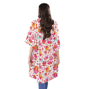 Girly Elephant And Hamsa Pattern Print Open Front Beach Cover Up