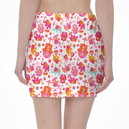 Girly Elephant And Hamsa Pattern Print Pencil Mini Skirt