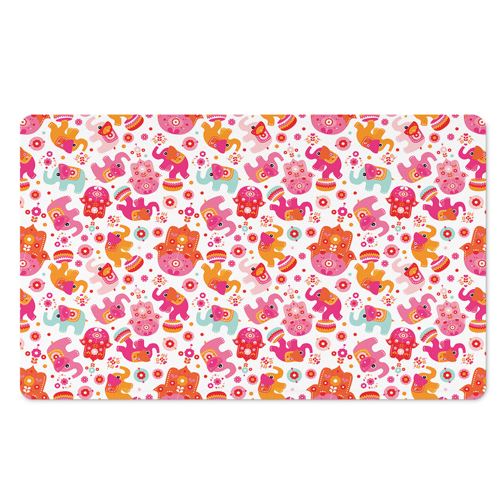 Girly Elephant And Hamsa Pattern Print Polyester Doormat