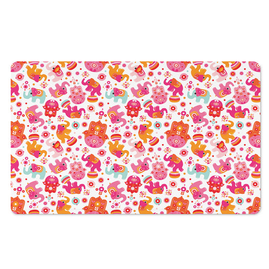 Girly Elephant And Hamsa Pattern Print Polyester Doormat