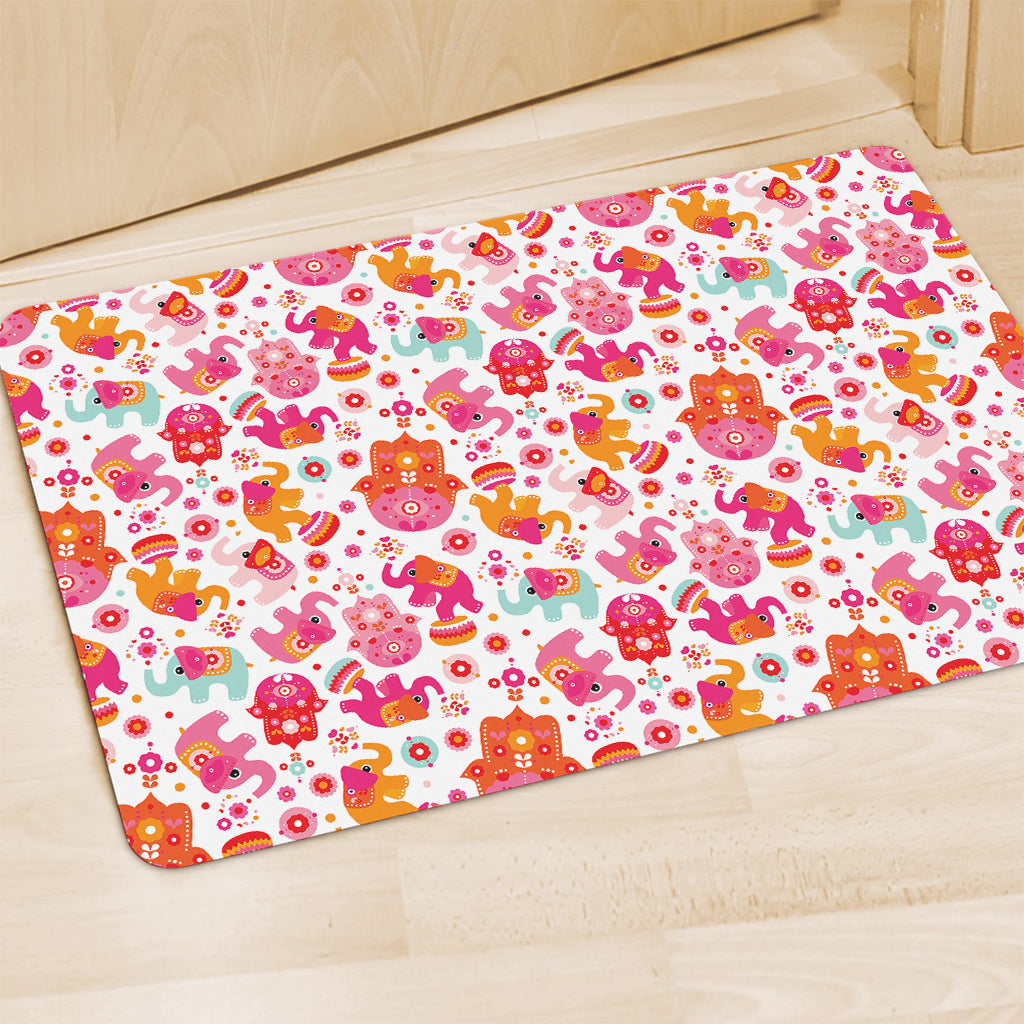 Girly Elephant And Hamsa Pattern Print Polyester Doormat