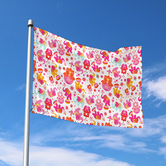 Girly Elephant And Hamsa Pattern Print Polyester Flag