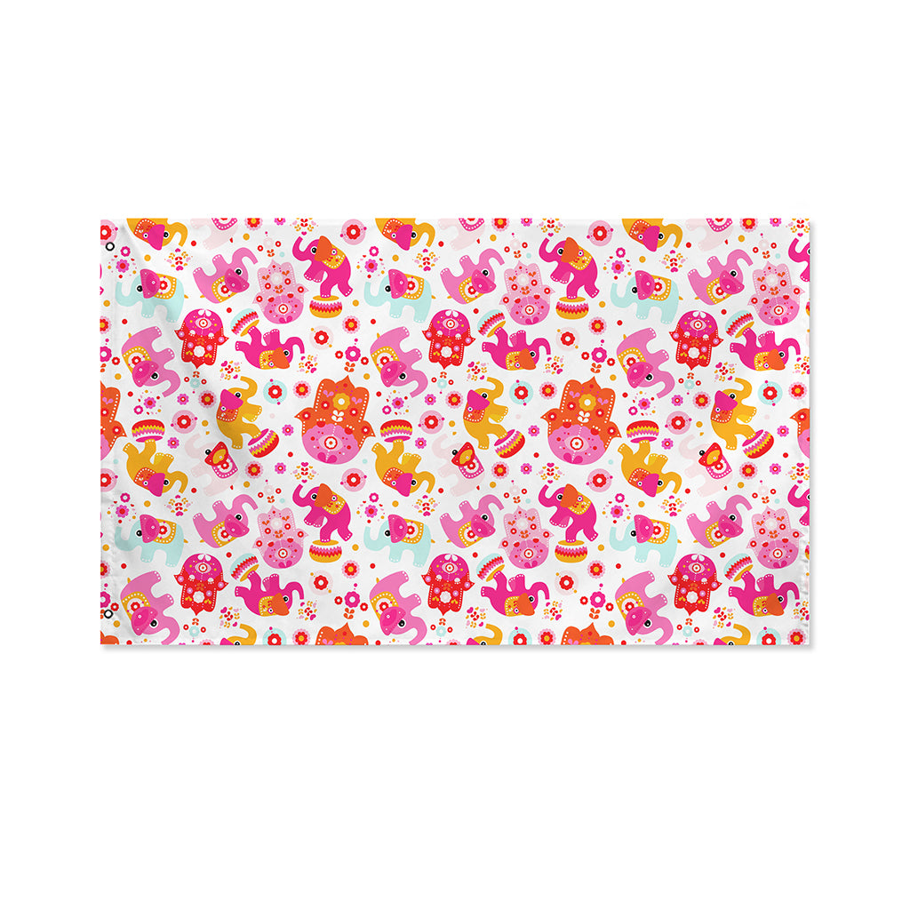 Girly Elephant And Hamsa Pattern Print Polyester Flag