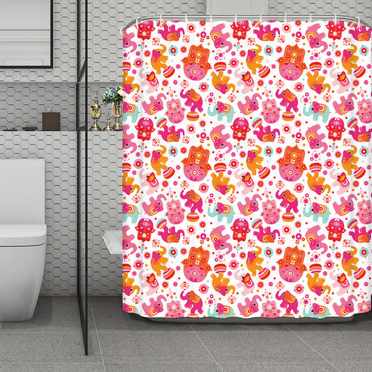 Girly Elephant And Hamsa Pattern Print Polyester Shower Curtain