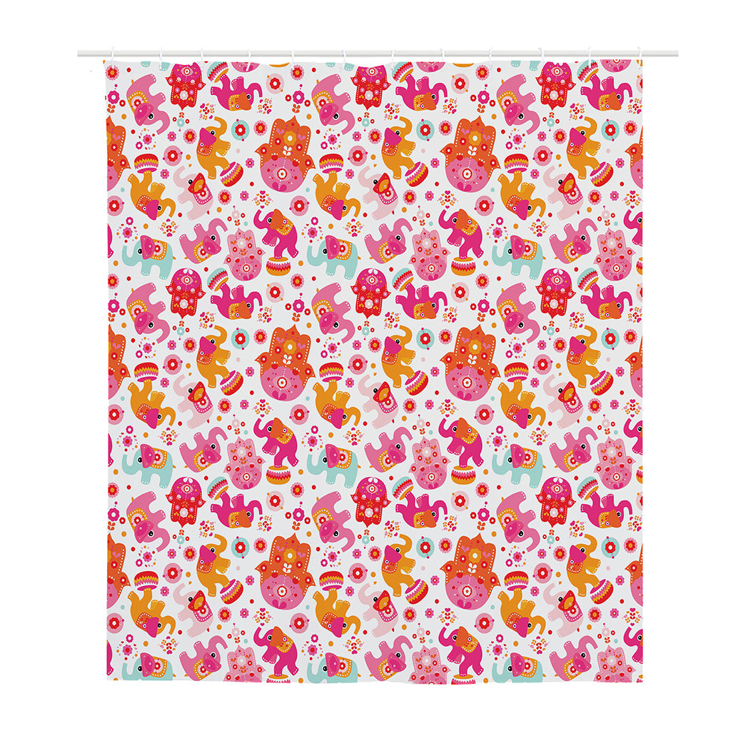 Girly Elephant And Hamsa Pattern Print Polyester Shower Curtain