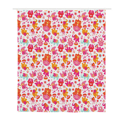 Girly Elephant And Hamsa Pattern Print Polyester Shower Curtain