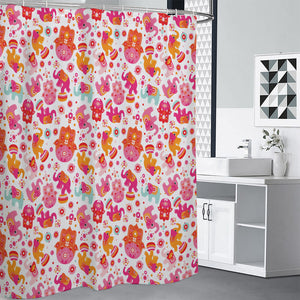 Girly Elephant And Hamsa Pattern Print Premium Shower Curtain