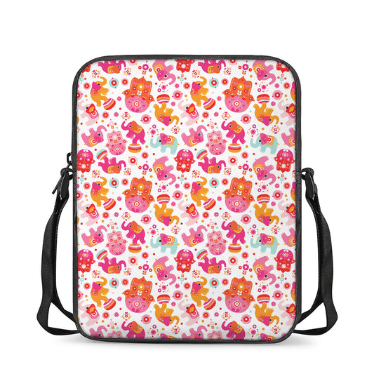 Girly Elephant And Hamsa Pattern Print Rectangular Crossbody Bag