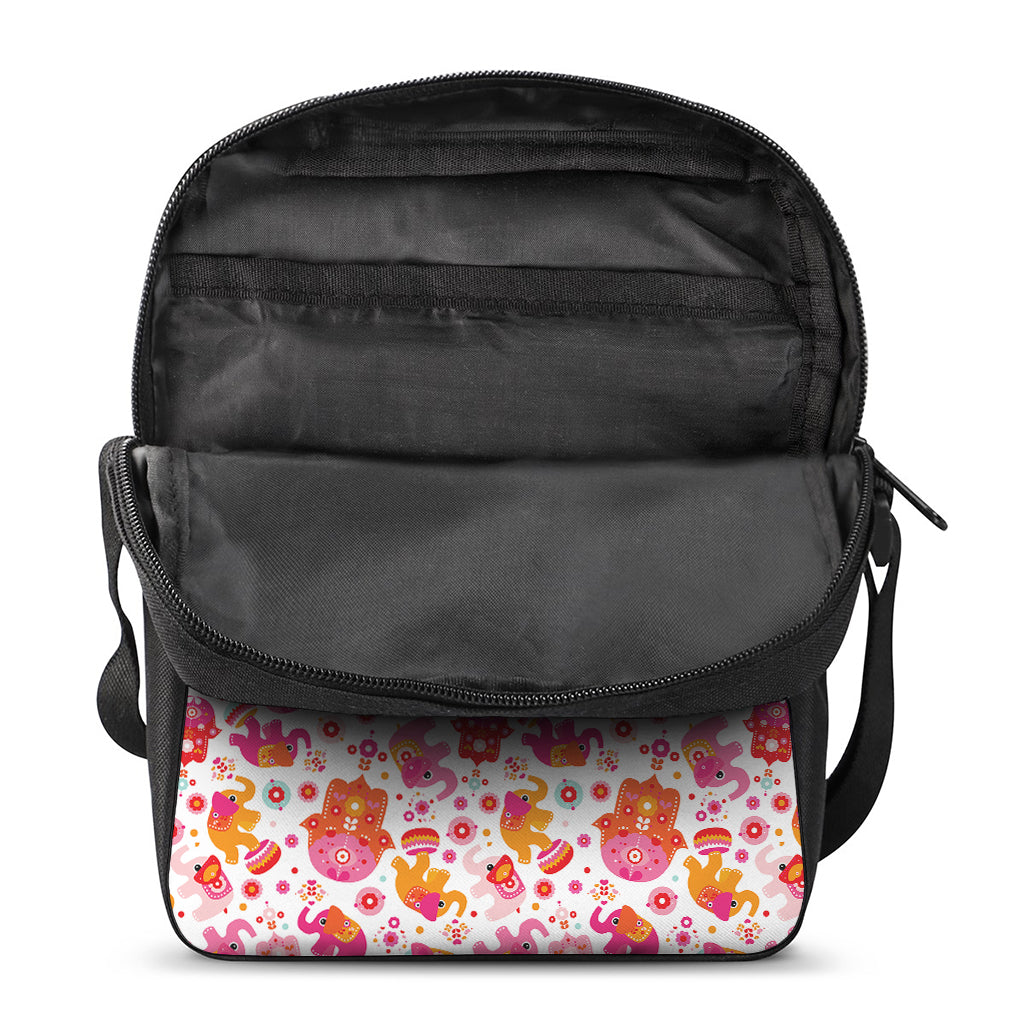 Girly Elephant And Hamsa Pattern Print Rectangular Crossbody Bag