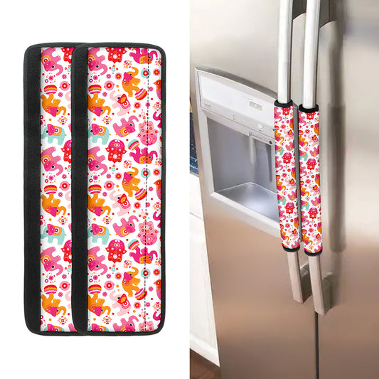 Girly Elephant And Hamsa Pattern Print Refrigerator Handle Covers