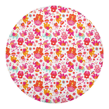 Girly Elephant And Hamsa Pattern Print Round Blanket