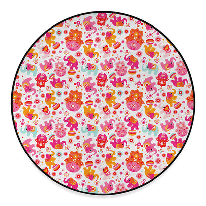 Girly Elephant And Hamsa Pattern Print Round Floor Mat