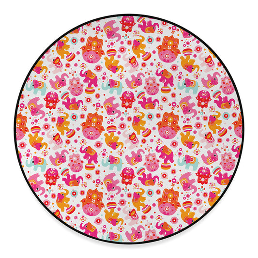 Girly Elephant And Hamsa Pattern Print Round Floor Mat