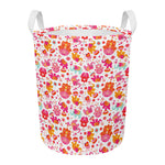 Girly Elephant And Hamsa Pattern Print Round Laundry Basket
