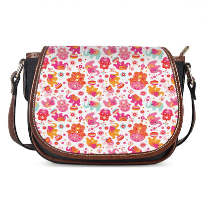 Girly Elephant And Hamsa Pattern Print Saddle Bag