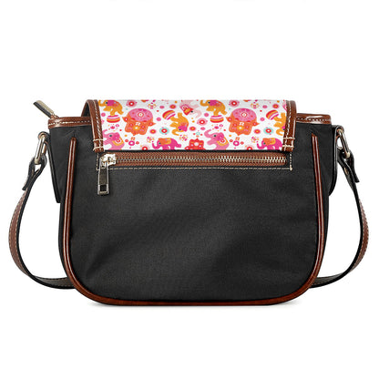 Girly Elephant And Hamsa Pattern Print Saddle Bag