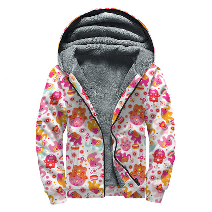 Girly Elephant And Hamsa Pattern Print Sherpa Lined Zip Up Hoodie