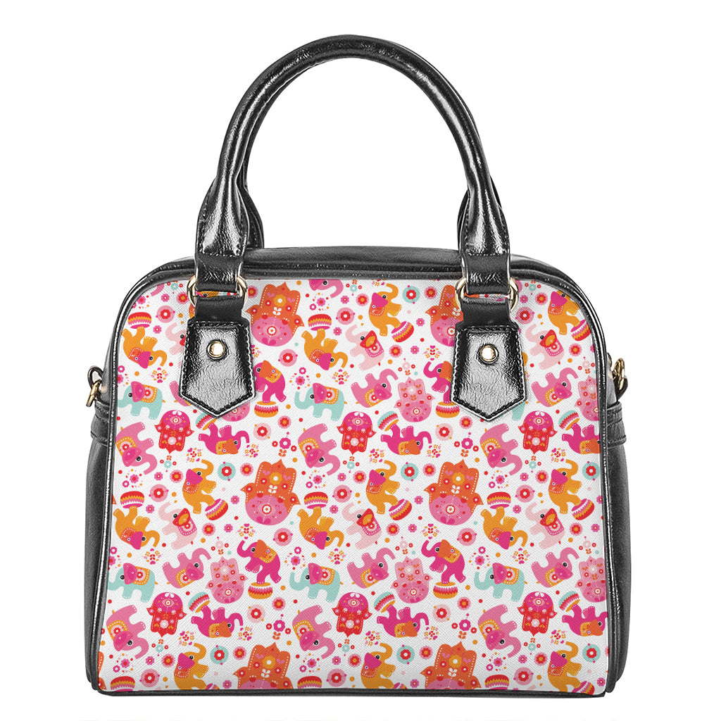 Girly Elephant And Hamsa Pattern Print Shoulder Handbag