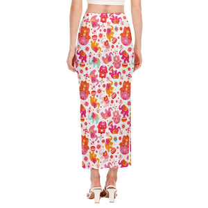 Girly Elephant And Hamsa Pattern Print Side Slit Maxi Skirt