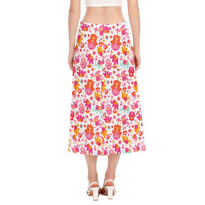 Girly Elephant And Hamsa Pattern Print Side Slit Midi Skirt