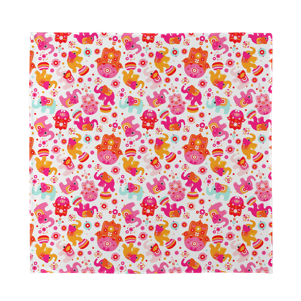 Girly Elephant And Hamsa Pattern Print Silk Bandana