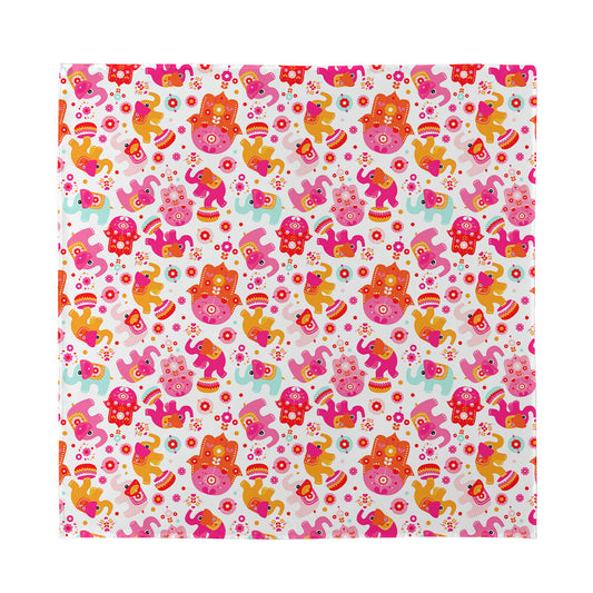 Girly Elephant And Hamsa Pattern Print Silk Bandana