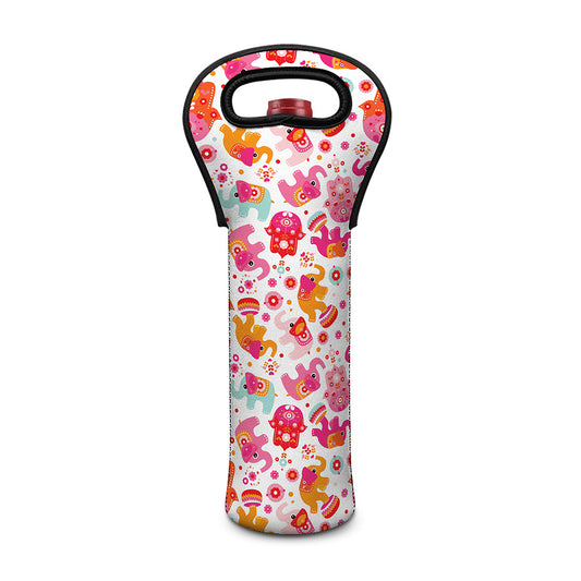 Girly Elephant And Hamsa Pattern Print Single Neoprene Wine Tote
