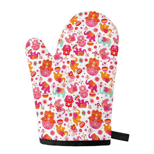 Girly Elephant And Hamsa Pattern Print Single Oven Mitt
