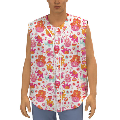 Girly Elephant And Hamsa Pattern Print Sleeveless Baseball Jersey