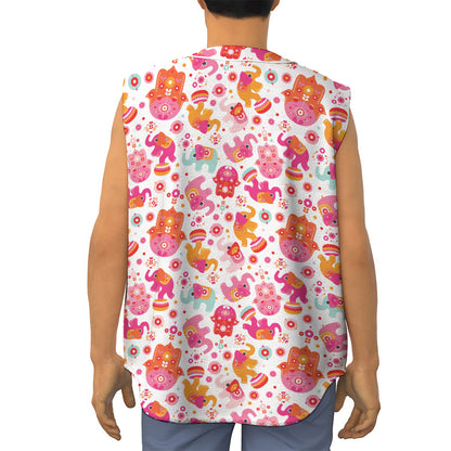 Girly Elephant And Hamsa Pattern Print Sleeveless Baseball Jersey