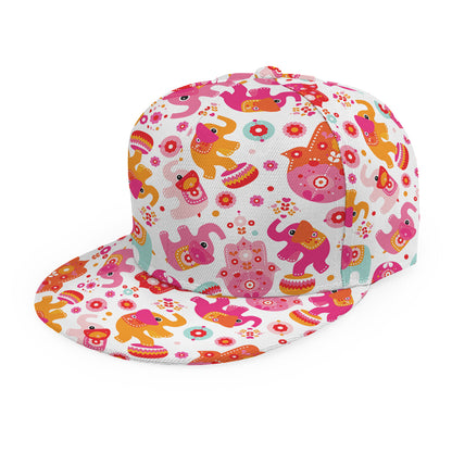Girly Elephant And Hamsa Pattern Print Snapback Cap