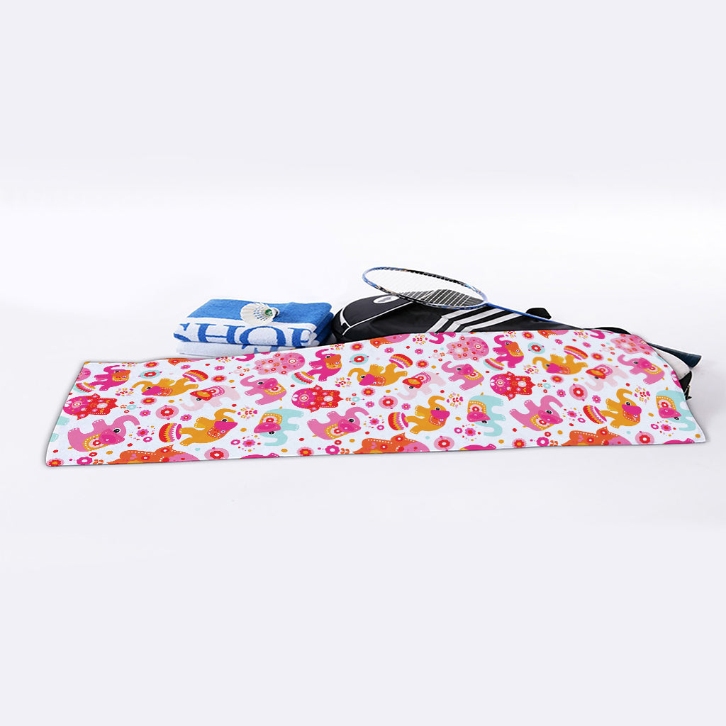 Girly Elephant And Hamsa Pattern Print Sports Towel