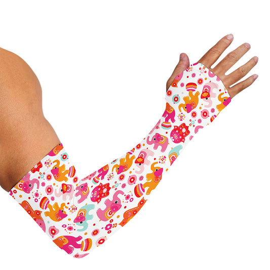 Girly Elephant And Hamsa Pattern Print Sun Protection Arm Sleeves