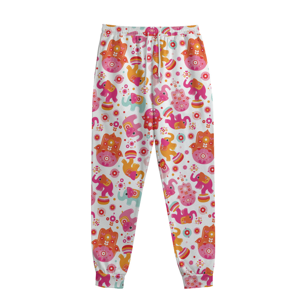 Girly Elephant And Hamsa Pattern Print Sweatpants