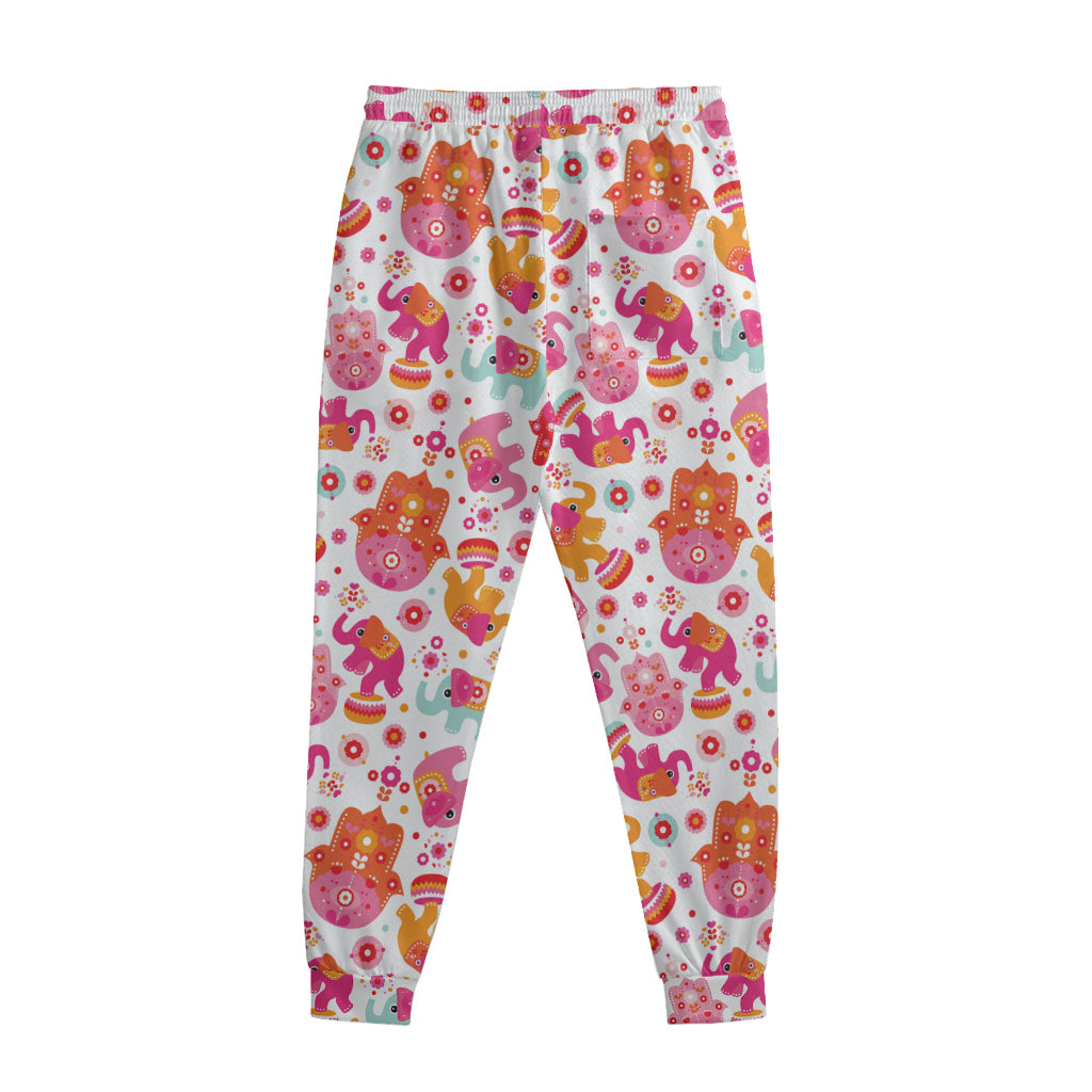Girly Elephant And Hamsa Pattern Print Sweatpants