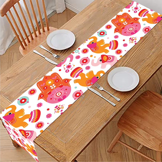 Girly Elephant And Hamsa Pattern Print Table Runner