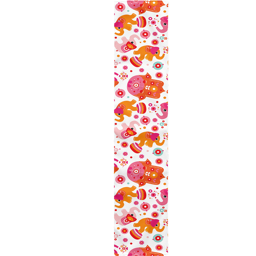 Girly Elephant And Hamsa Pattern Print Table Runner
